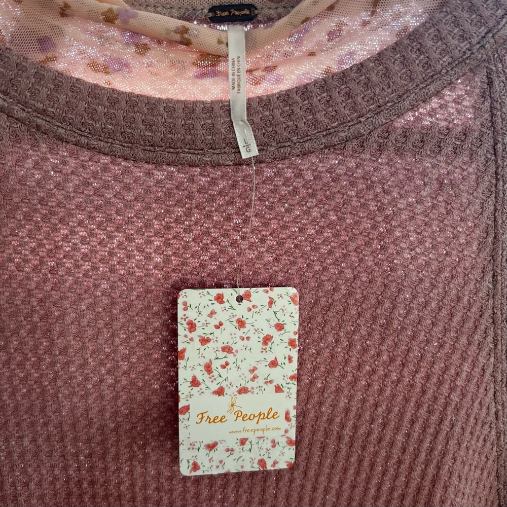 FREE PEOPLE: Sweet Escape Thermal Waffle Knit  Layered Floral Chiffon Dress..NWT - Picture 9 of 11